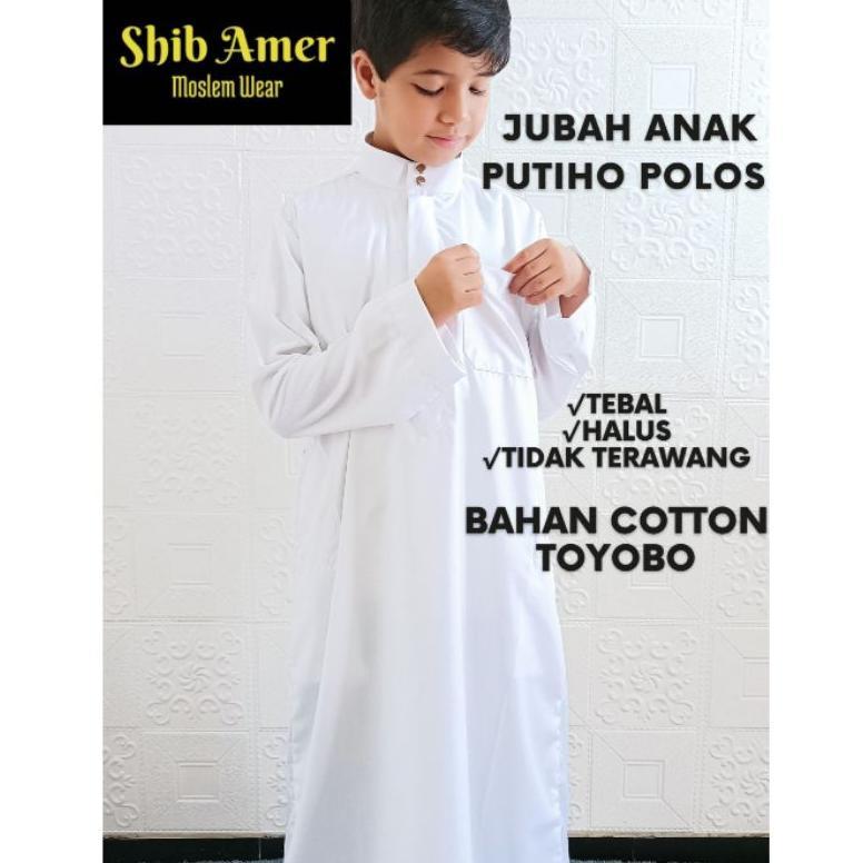 ORIGINAL JUBAH PUTIH / GAMIS PUTIH ANAK LAKI LAKI. PUTIH POLOS KERAH TEGAK THOBE