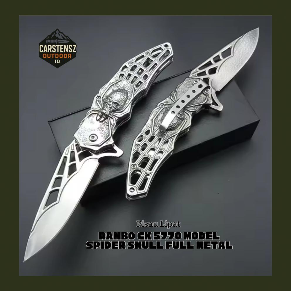 Pisau Lipat Rambo Ck 5770 Model Spider Skull Full Metal