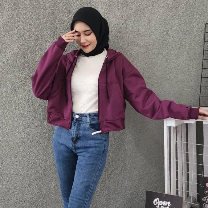 BEST SALE JAKET WANITA CROP | SWEATER STYLE KOREA | ZIPER CROP HOODIE SWEATSHIRT | HOODIE CROP WANIT