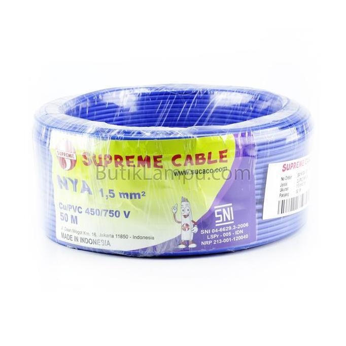 NEW KABEL LISTRIK TUNGGAL 1.5MM SUPREME NYA BIRU (ROLL 50M) ORI