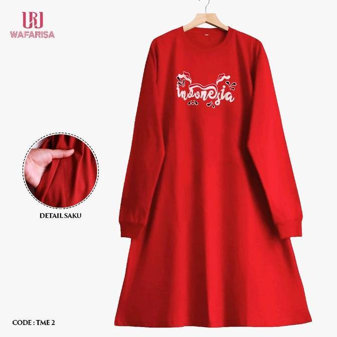 Kaos Kemerdekaan Hut Ri Model Tunik. Bahan Kaos Merah Putih Halus Adem Tebal. Pakaian Wanita Muslim 