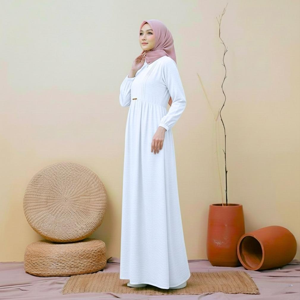 ORIGINAL GAMIS PUTIH CRINKLE AIRFLOW PREMIUM POLOS WANITA MUSLIMAH