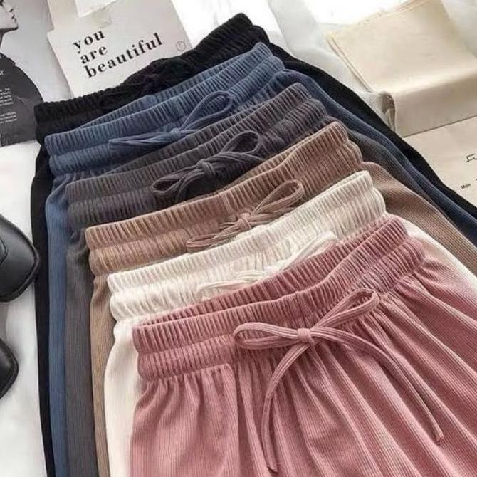 Tiara Pants Kulot Pants Rib Knit Bawahan Celana Wanita Kekinian Allshop