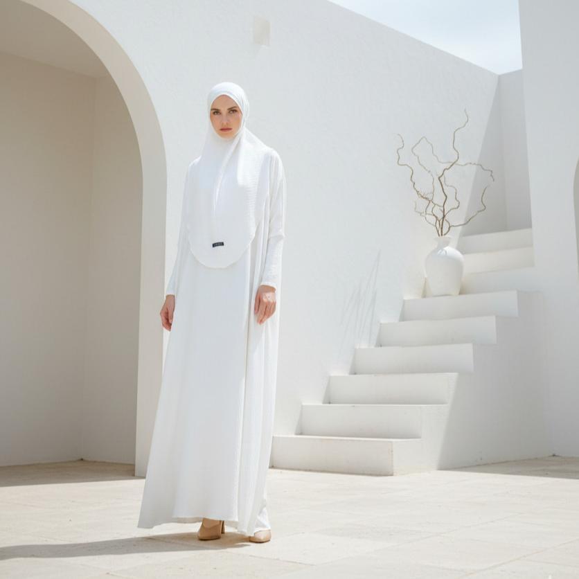 HOT Gamis Jumbo Syari Set Hijab / Busana Muslimah Polos Syar'i Terbaru / Gamis Wanita Lebaran Putih