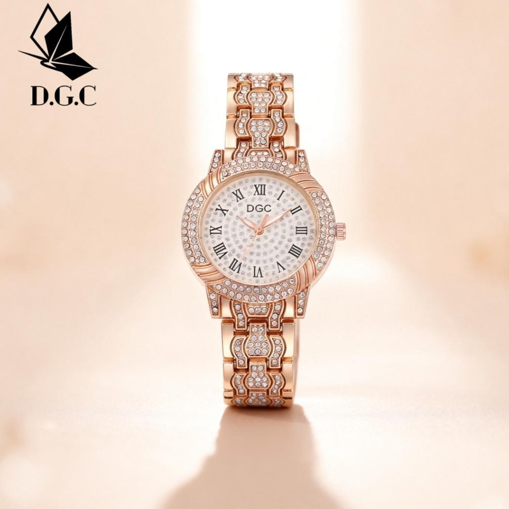 favorit dgc g196 jam tangan wanita analog quartz berlian angka romawi rantai alloy fashion jam tanga