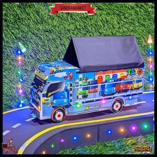Truk Oleng Miniatur Kayu Asli Full Variasi New Tawakal 5 Putih Lampu Kelap Kelip Terpal Roda Kayu Ma