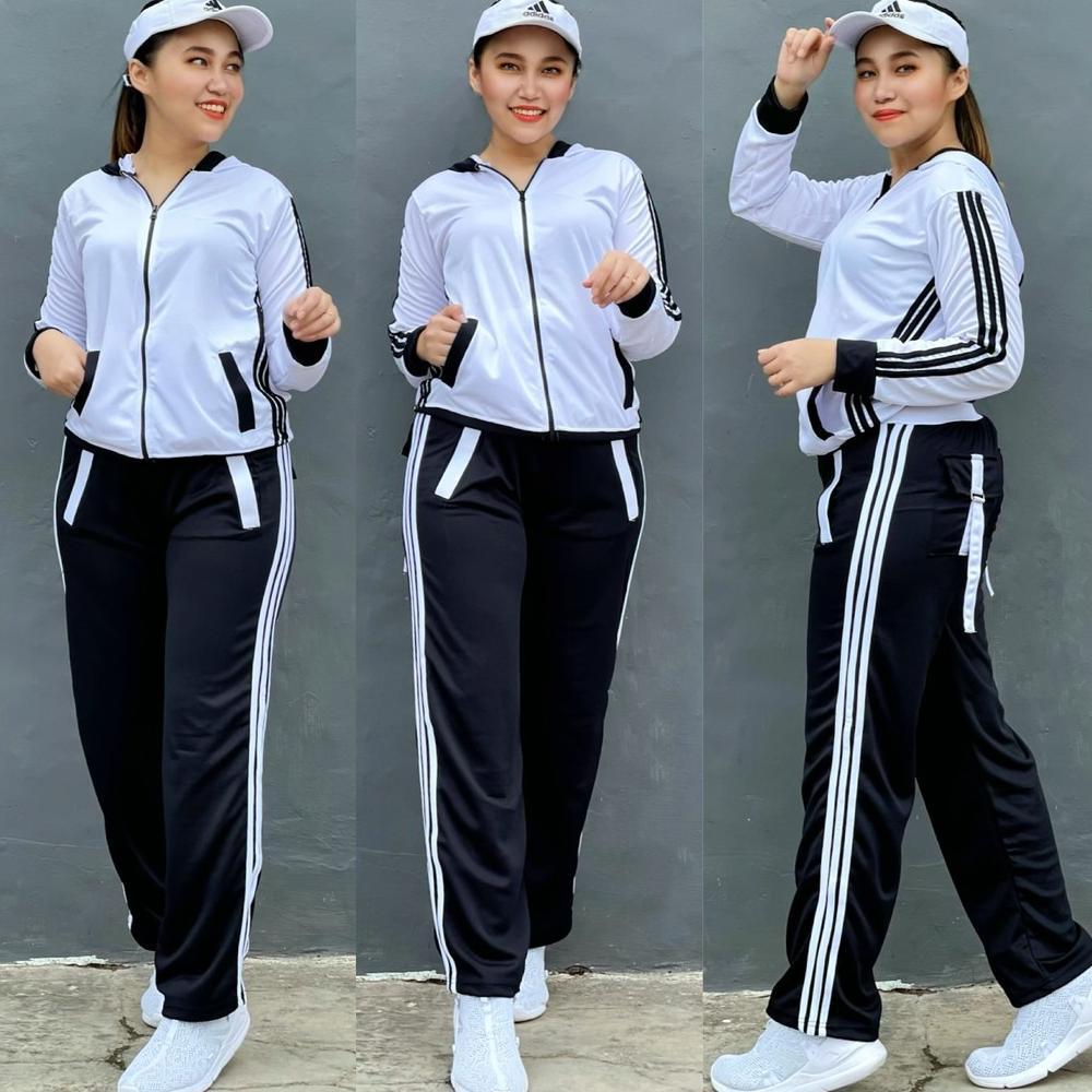 Promo  Ready Baju Senam Setelan Aerobic Zumba Lapangan Cycling Hijab Muslimah Panjang Training Putih