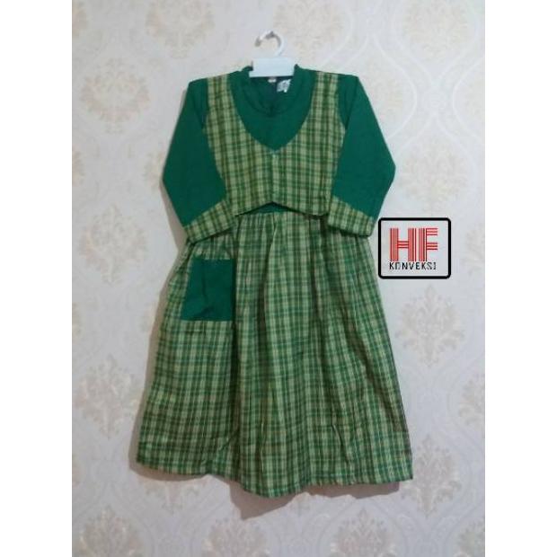 Free Ongkir Seragam Muslim Anak Tk / Baju Muslim Gamis Tk Hijau Rompi Kotak