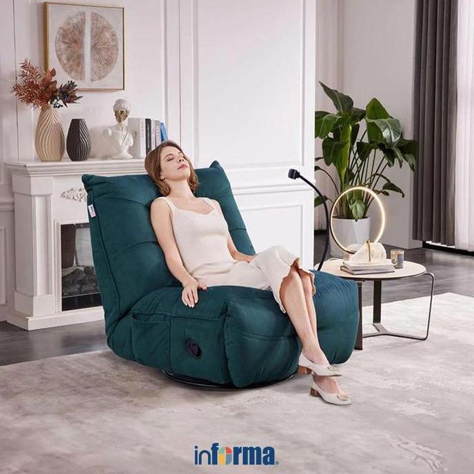 Informa Cheers Melody Sofa Recliner Rocking Fabric 1 Seater - Hijau Kursi Santai Goyang Malas Baca T