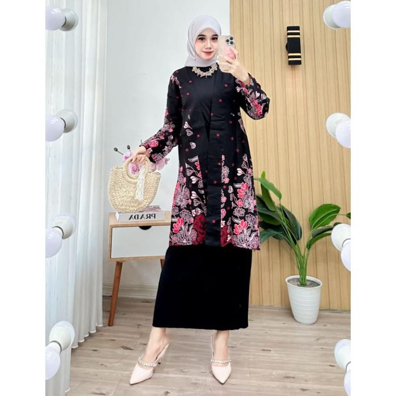 Terbaru Long Cardi Batik Motif Modern Kekinian Simple Fashion Long Cardi Outer Depan Outerwear Cardi