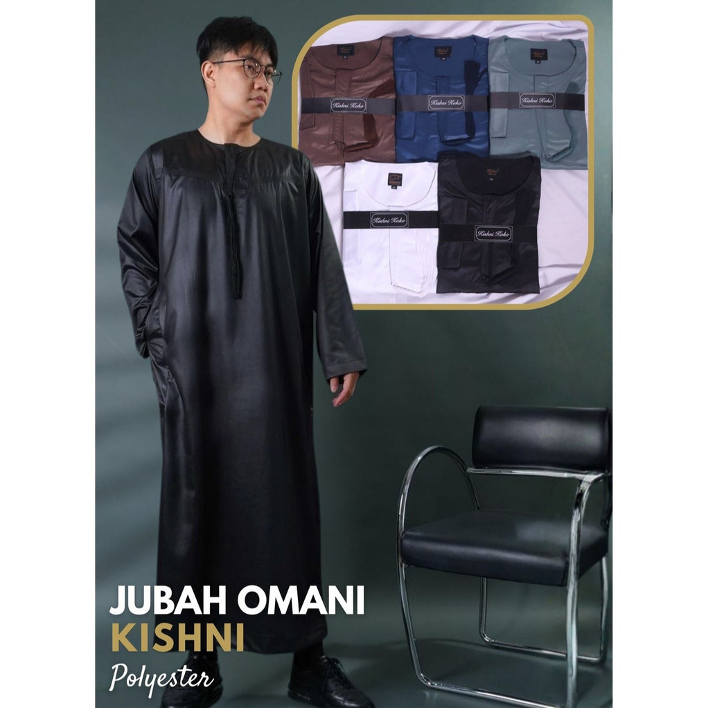 JUBAH OMANI POLYESTER KISHNI - Gamis Pria Oblong Poliester ala IKAF ALMADANI
