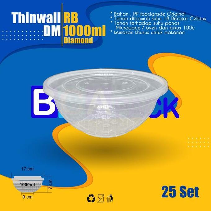 Mangkok Diamond 1000Ml - Thinwall Diamond 1000 Ml- Isi 25Pcs