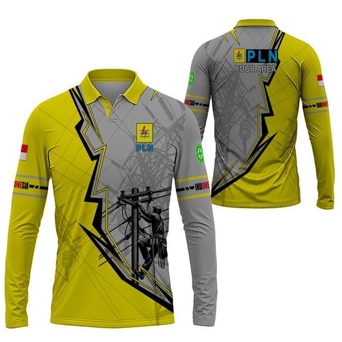 Baju PLN Kaos Polo Pria Jersey PLN Listrik Indonesia Fullprint Baju Kaos PLN Fullprint lengan panjan