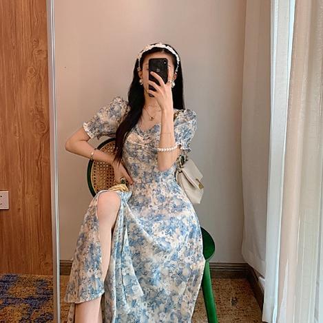 BIG PROMO SKY BLUE FLORAL MIDI DRESS - CASUAL KASUAL / IMPORT IMPOR  / DAISY DRESS BUNGA / KOREAN KO