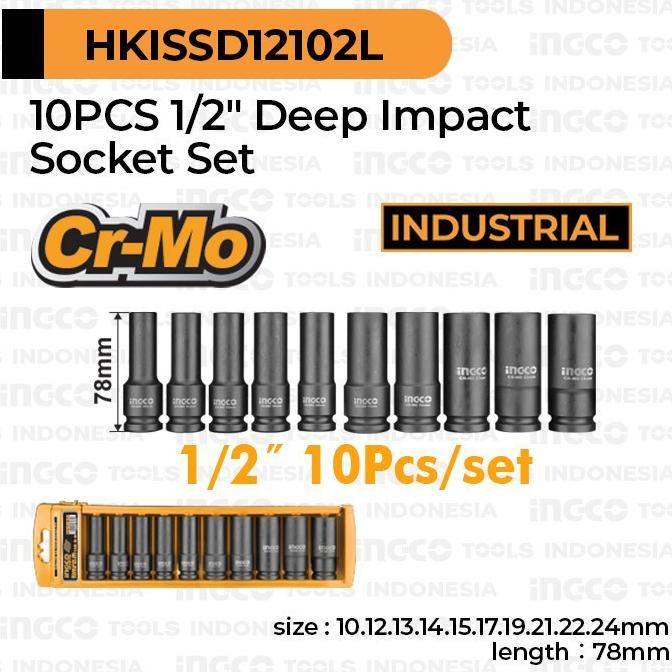 INGCO Mata Impact Wrench Set 10-Pcs 1/2" / Deep Impact Socket Set ready