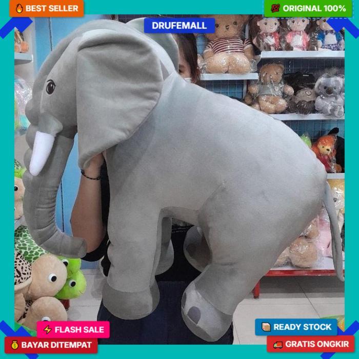 Boneka Gajah Besar Elephant Jumbo Abu-Abu Bahan Halus & Lembut Cod