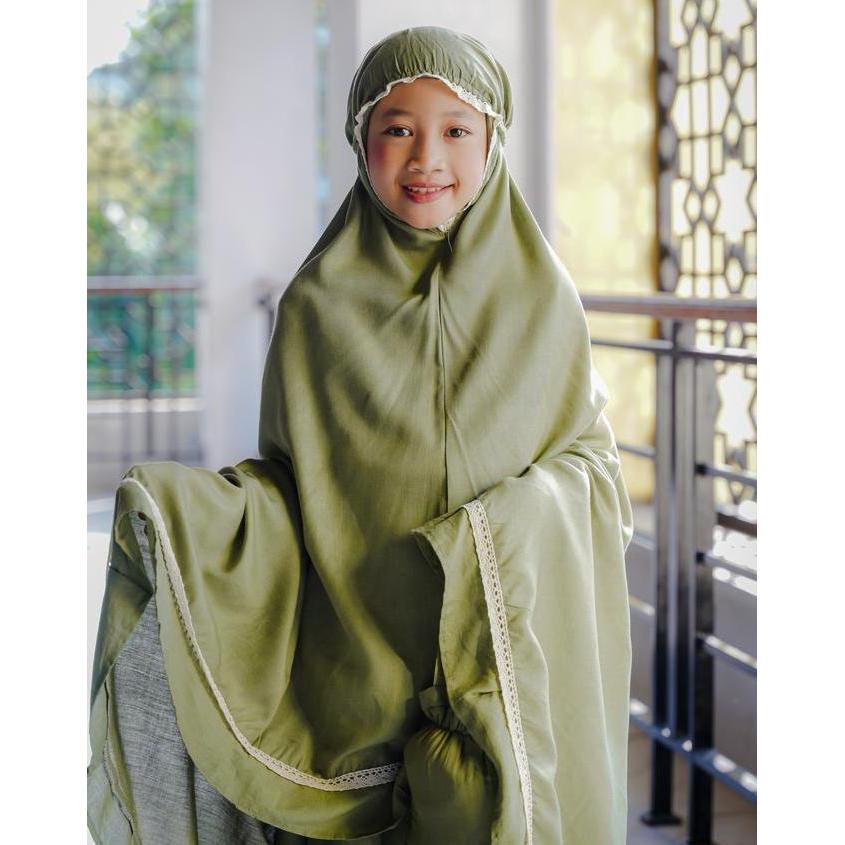NEW MUKENA ANAK 6 SAMPAI 10 TAHUN CANTIK LEMBUT ADEM KATUN RAYON BALI MOTIF RENDA POLOS ORI