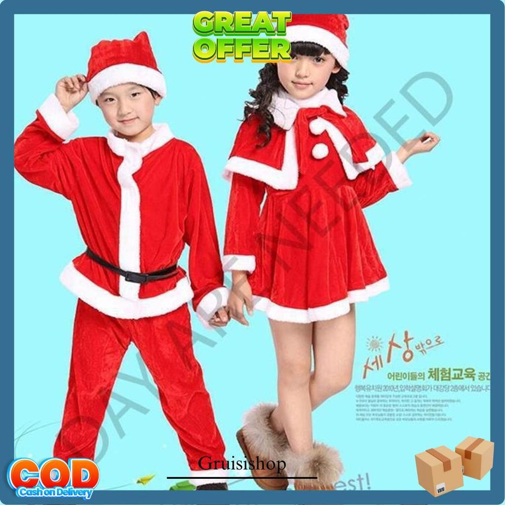 Santa Bahan Premium Bukan Fanel Baju Kostum Santa Claus Christmas Anak Perempuan Sinter Clause Santa