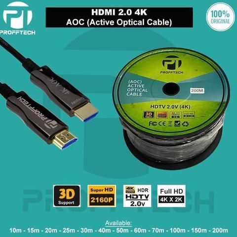 Murah Profftech Kabel Hdmi 2.0 Active Fo Fiber Optic Optik Aktif 4K 10 15 20 25 30 40 50 60 70 75 80