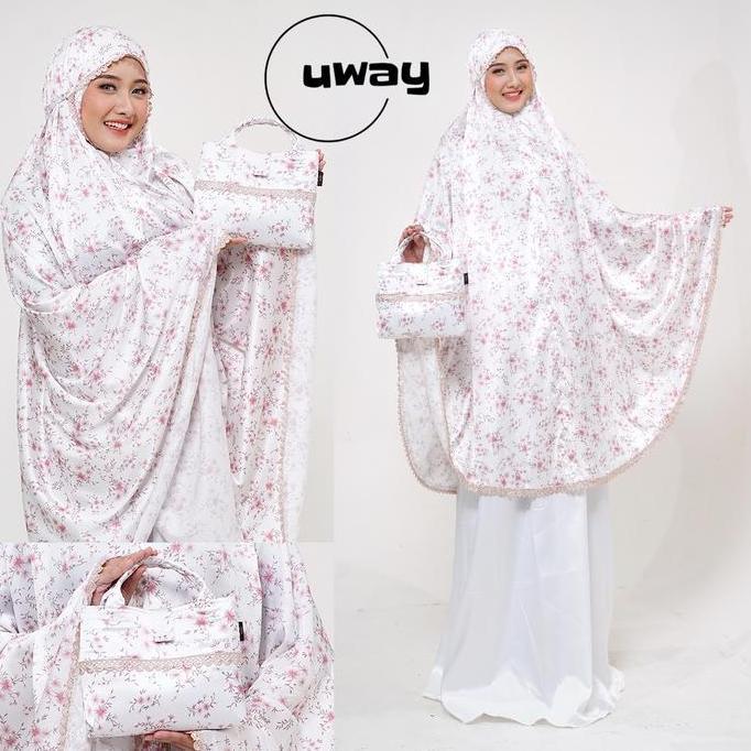 UWAY- Mukena 2in1 Satin Silk Motif Bunga - Mukena Renda dewasa- Mukena Dewasa