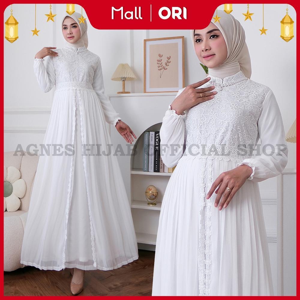 Super Deal Agnes Hijab - Khairany Dress Gamis Putih Lebaran 2026 Terbaru Plisket Baju Muslim Dewasa 