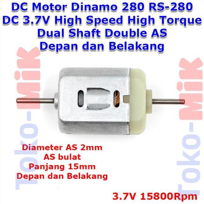 Dc Motor Dinamo 280 Rs-280 Dc 3.7V High Speed High Torque Dual Shaft Double As Depan Dan Belakang