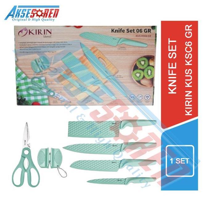 Aksesoren Knife Set 06 GR Kirin [KUS KSC6 GR] / 1 Set Pisau dan Gunting / Alat Dapur Memotong Sayur 