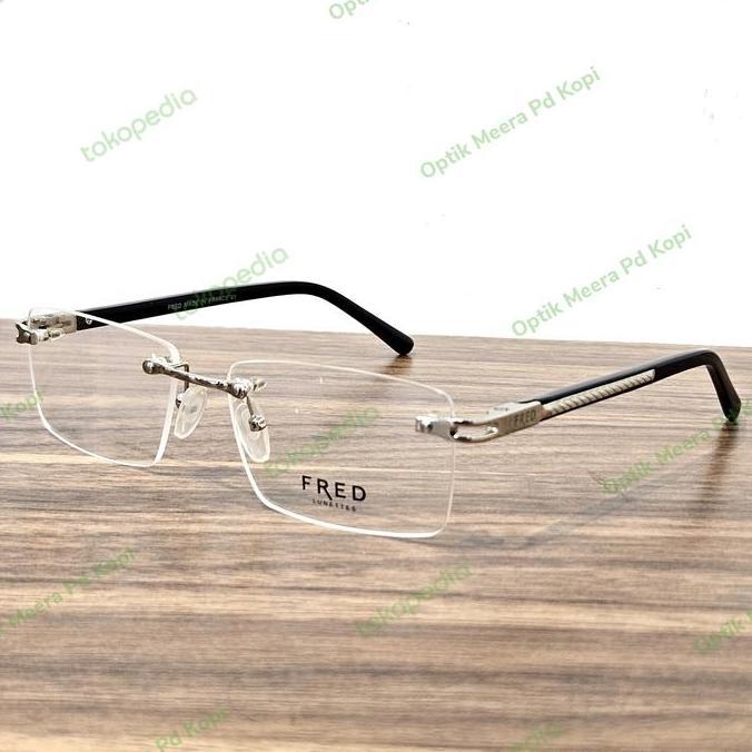 Grosir Kacamata Pria Wanita Elegan Fred Frameless Silver Black Grade Original Bluecromic Blueray