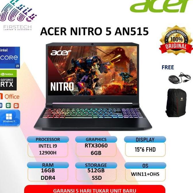 ACER NITRO 5 AN515 RTX3060 6GB I9 11900H 16GB 512SSD W11+OHS 15.6FHD