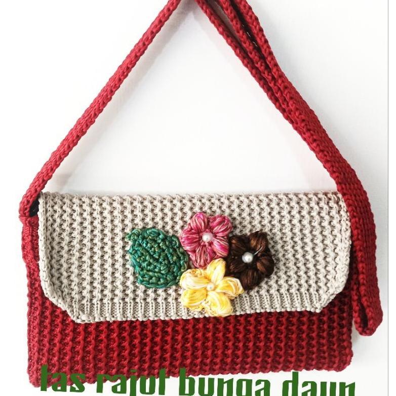 tas rajut selempang wanita bunga daun /handbag