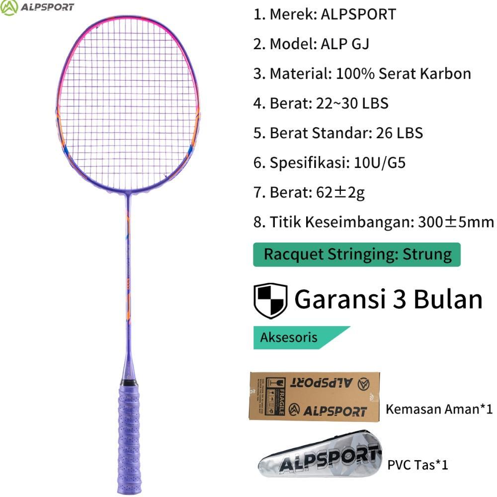 Hot Deals Alpsport Gj Max 35Lbs 10U 52G Raket Bulutangkis Ungu/Hitam/Merah Senar Grip Terpasang Prem
