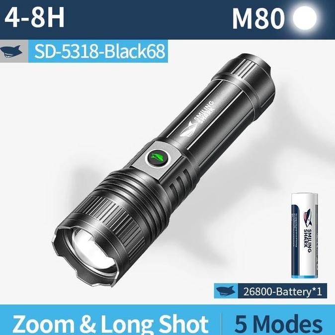 TERBARU - Senter SmilingShark SD5318 Smiling Shark SD 5318 M80 Waterproof Zoom