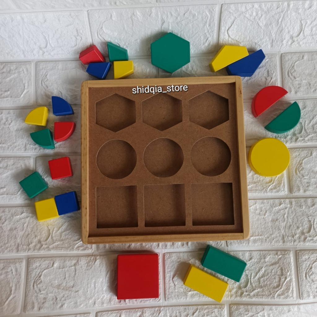 Mainan Kayu Edukasi Anak Susun Pecahan Geometri / Alat Peraga Anak Tk Paud (Ape) Puzzle Geo Belah