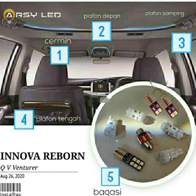 ARSY LED Lampu Plafon Kabin LED Mobil Innova Reborn Paket isi 8 Super Bright