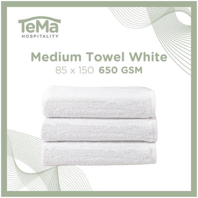 TERMURAH - MEDIUM TOWEL - Handuk Mandi Hotel Besar 85 X 150 650 GSM WHITE - TEMA Hospitality