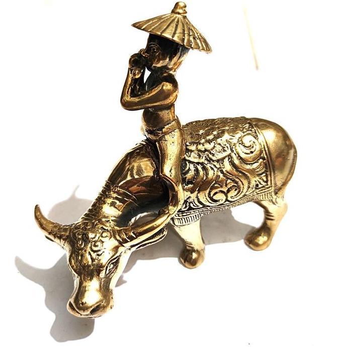NEW cowherd brass statue shepherd buffalo gembala sapi kerbau kuningan