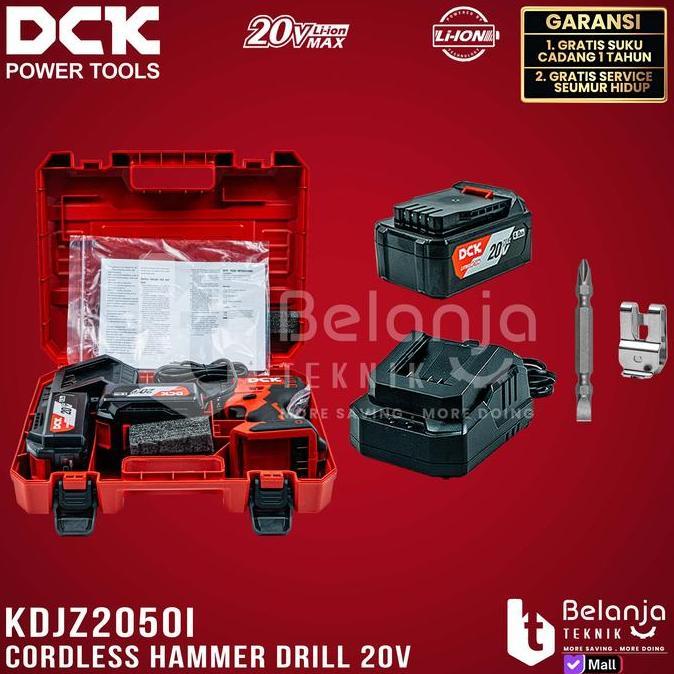 Dck Cordless Hammer Drill Kdjz2050I Dm 20V Bor Impact Baterai Kdjz2050I Torsi 50Nm Dengan 1 Baterai 