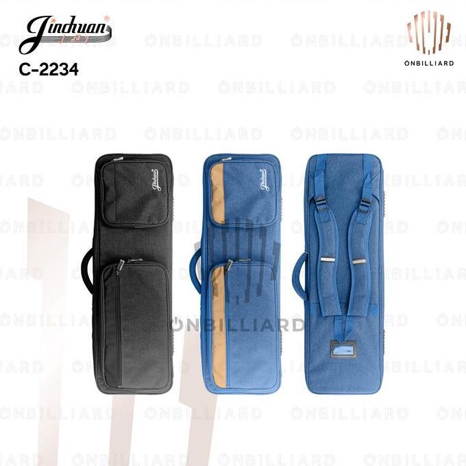 JINCHUAN C-2234 Tas Stick Billiard 3x4 Cue Soft Case 3 Butt 4 Shaft 7 Lubang Sekat Kain Billiard Bil