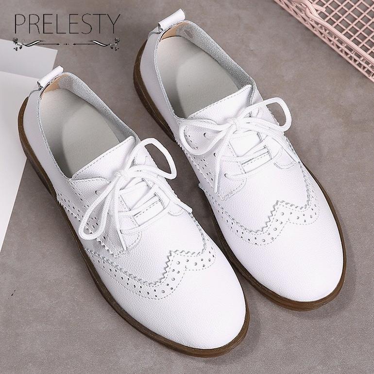 Exclusive 100% Kulit Asli Flat Shoes Cewek Oxford Sepatu Kerja Wanita Karet Flatshoes Wanita Cantik 
