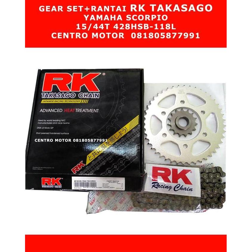 Gear Set+Rantai RK TAKASAGO-Yamaha SCORPIO