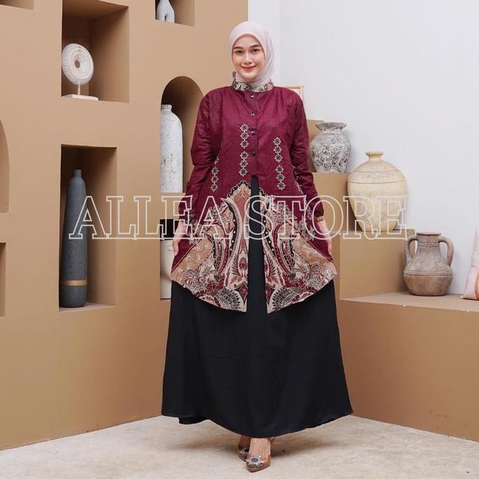 OOTD Gamis batik motif terbaru alleastore, dres muslim, gamis batik kombinasi Katun Muslim Wanita OO