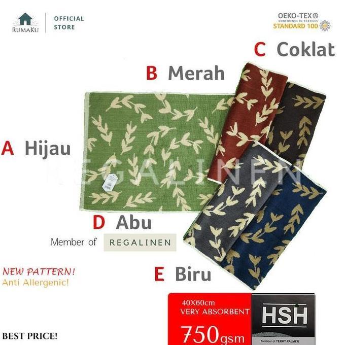 Keset Kaki Handuk HSH TERRY PALMER Motif Minimalis 40x60 Katun High Quality Bathmat Pure Cotton 100%