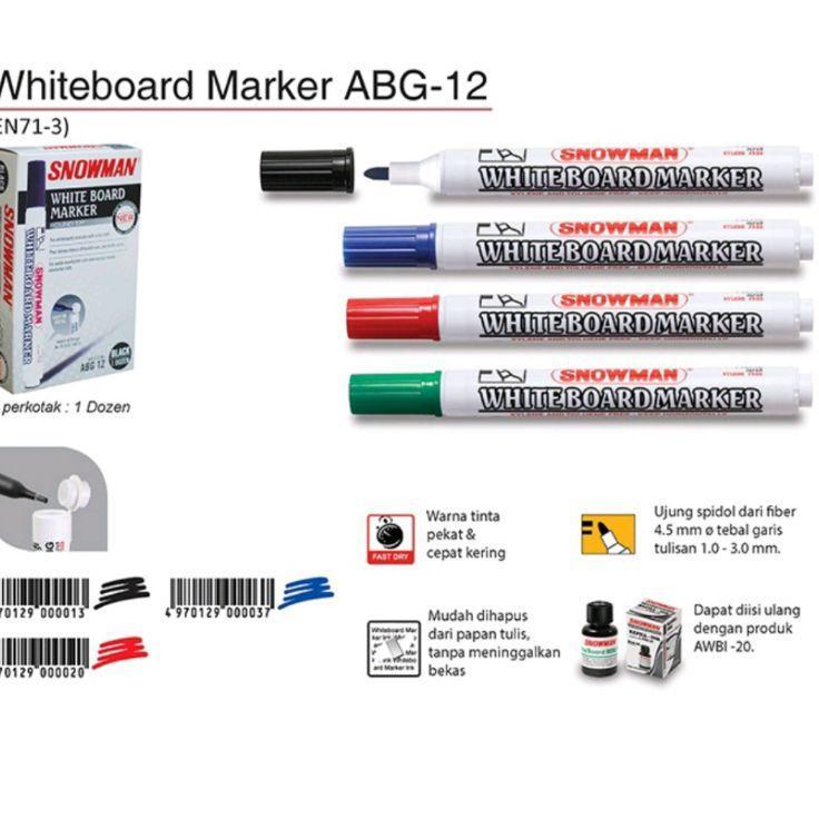 Spidol Whiteboard Snowman Abg-12/Spidol Papan Tulis Snowman ( 1Pak/12Pcs )