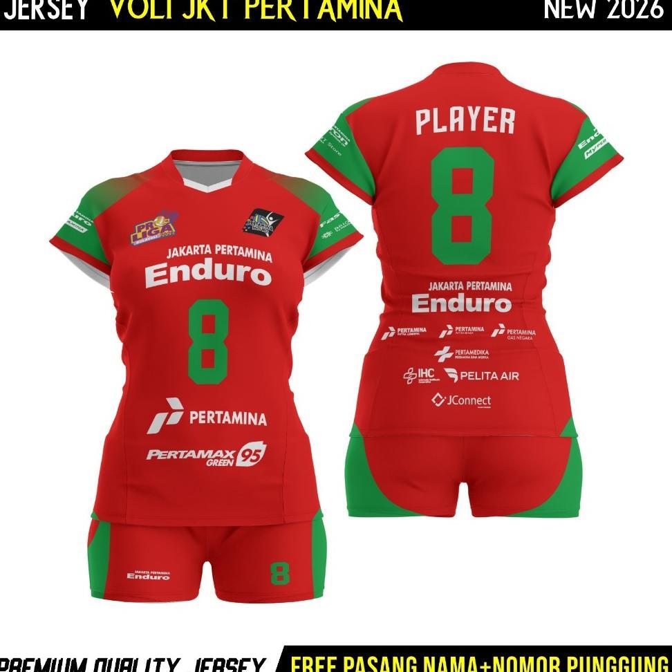 Baju Jersey Voli Putri Jkt Pertamina Merah Gratis Pasang Nama Dan Nomor Punggung Stelan Volly Wanita