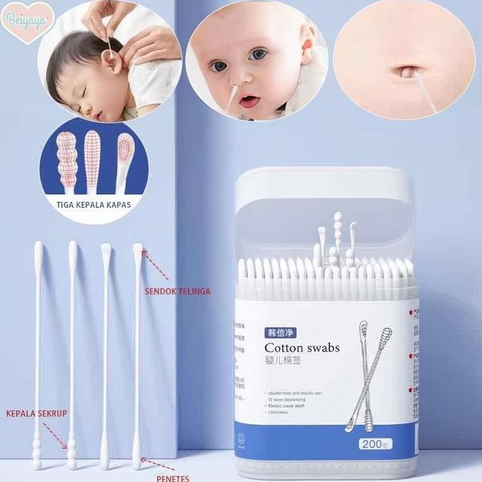 Cotton bud untuk bayi 200pcs Swab Spiral 2 Sisi Bayi & Anak, Ear Spoon, Ideal untuk Perawatan Teling