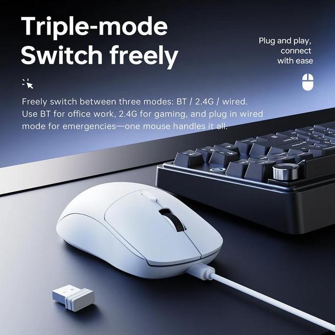 Potere- Ajazz Nj07 / Nj-07 Gaming Mouse Paw-3311 Lhtweht Tri-Mode Connection 1000Hz Polling Rate