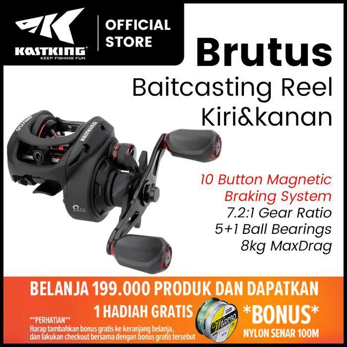 KASTKING x SEAHUNTER Brutus & Brutus Pro Reel Pancing Baitcasting Kiri/Kanan, Rangka Grafit, Rasio R
