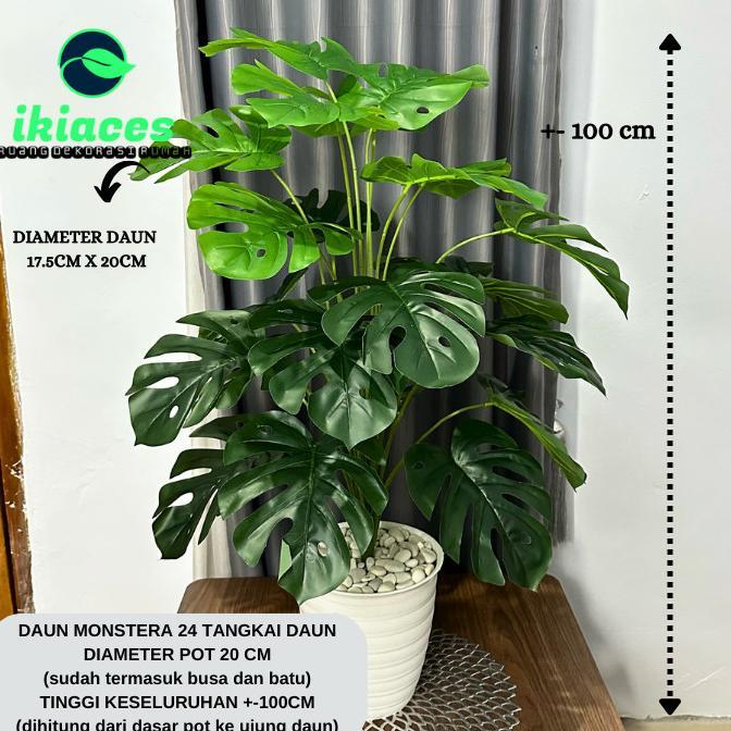 Daun Monstera Jumbo Plastik Daun Hias Plastik Tanaman Artificial Dekorasi Bunga Sudut Rumah Hias Aes