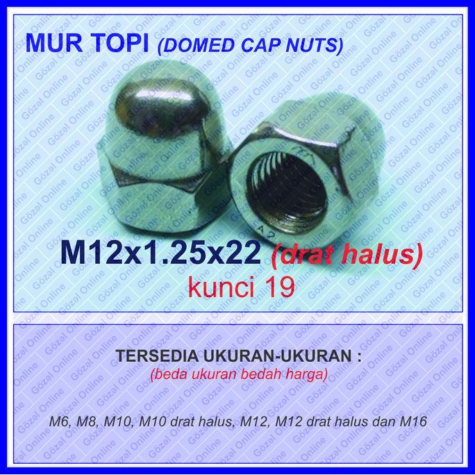 MUR TOPI SS304 - M12 X1.25MM DRAT HALUS KUNCI 19 - STAINLESS STEEL 304 RESTOCK