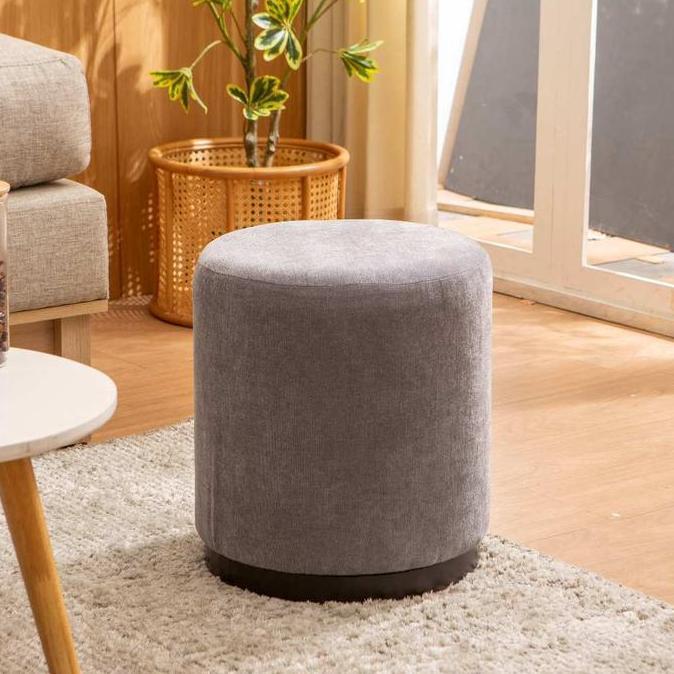 Dekoruma DAISEN Stool Kain Bulat / Kursi Stool Minimalis Abu-Abu Tua